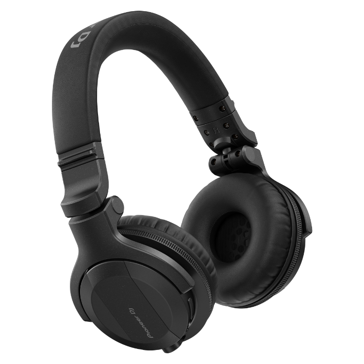 Black Pioneer DJ HDJ-CUE1BT headphones with adjustable headband and cushioned ear cups.