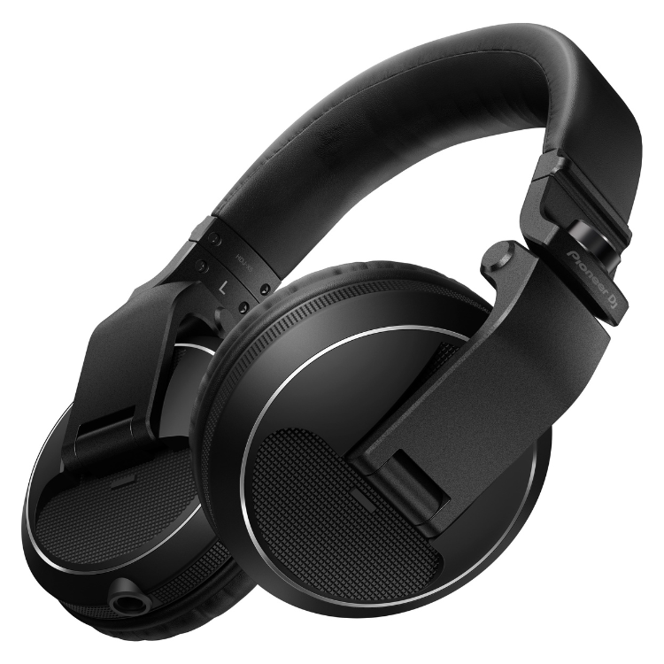 Black Pioneer DJ HDJ-X5-K headphones with silver accents.