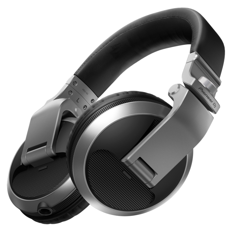 Pioneer DJ HDJ-X5-S silver headphones with black ear cushions and headband.