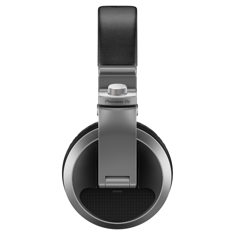 Pioneer DJ HDJ-X5-S silver headphones, side view showing earcup and adjustable headband.