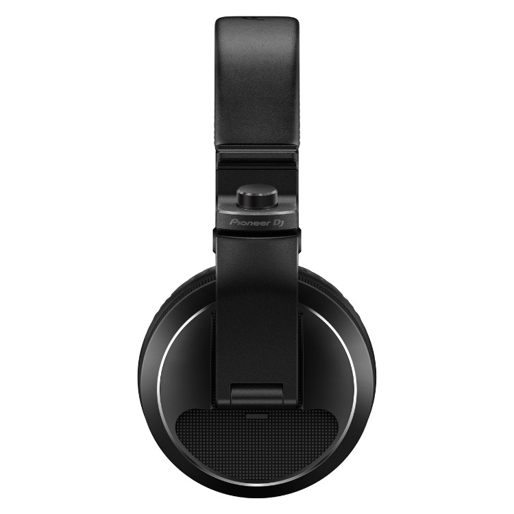 Black Pioneer DJ HDJ-X5-K headphones, side view showing earcup and adjustable headband.