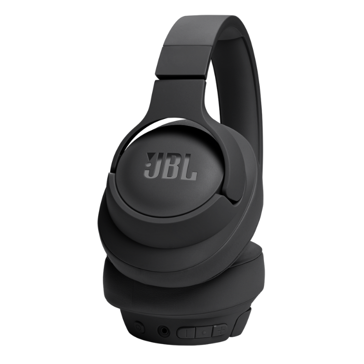 Black JBL Tune 720BT wireless headphones with controls on earcup.