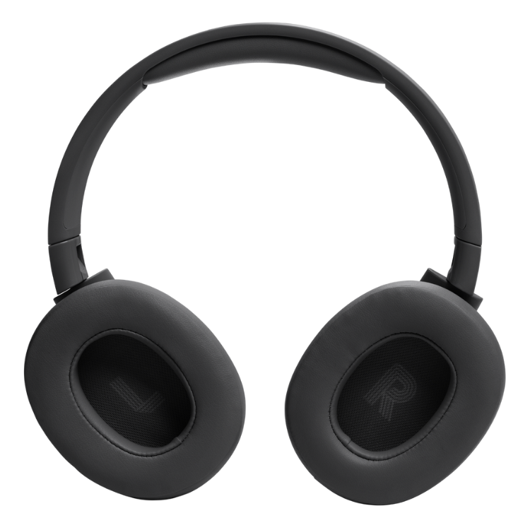 Black JBL wireless headphones with oval ear cushions and adjustable headband.