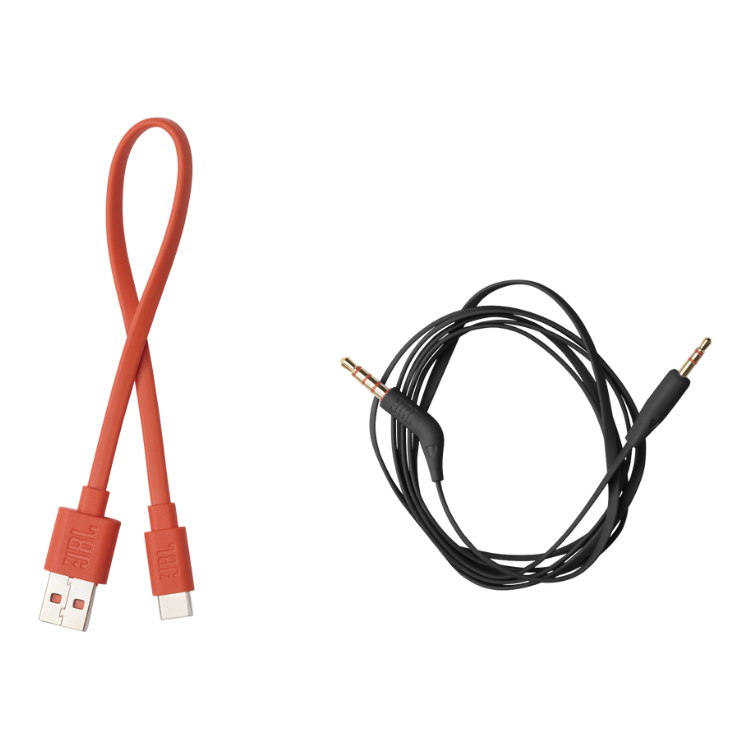JBL charging and audio cables, orange and black, gold connectors.
