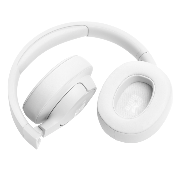 White JBL over-ear Bluetooth headphones, folded, on white background.