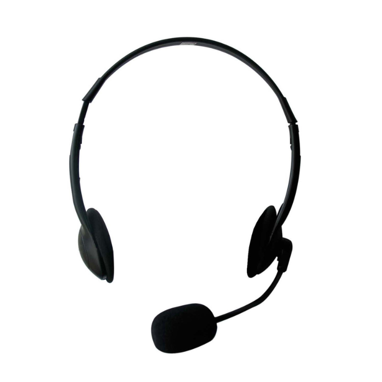 Black Ewent stereo headset with microphone, dual 3.5mm jack.