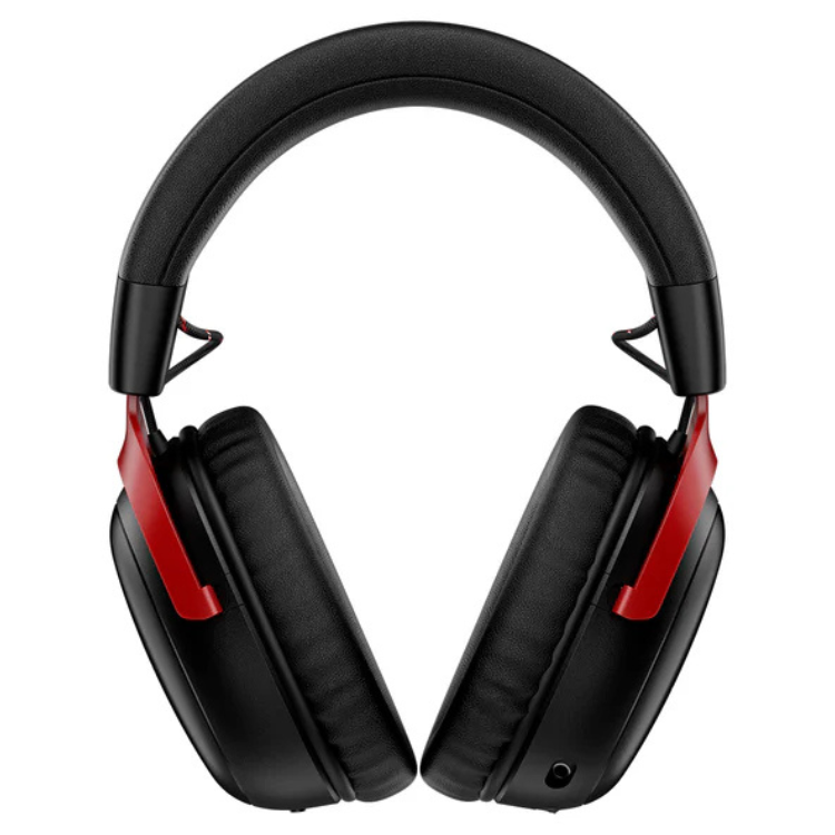 Black and red HyperX Cloud III S wireless gaming headset.