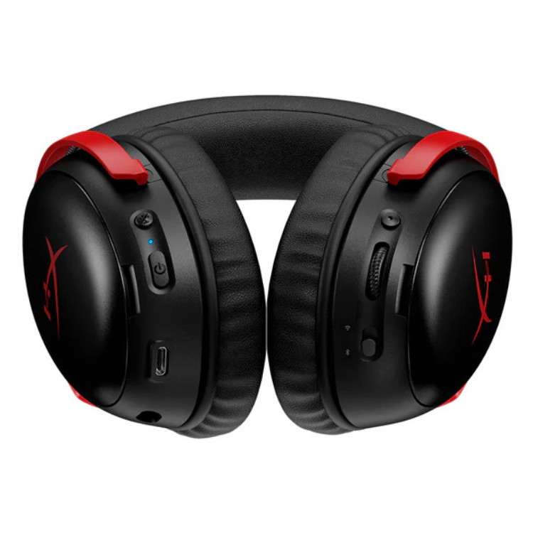 HyperX Cloud III S Wireless gaming headset, black with red accents.
