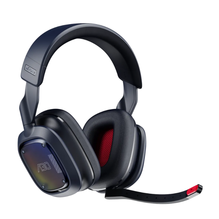 Logitech G Astro A30 wireless gaming headset, azul, black and red accents.