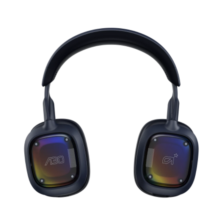 Logitech G Astro A30 Lightspeed gaming headset, black with blue accents, A30 logo on earcups.