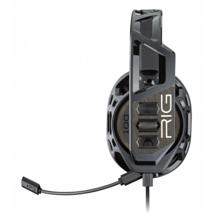 Black Plantronics RIG gaming headset with mono earpiece and cord.