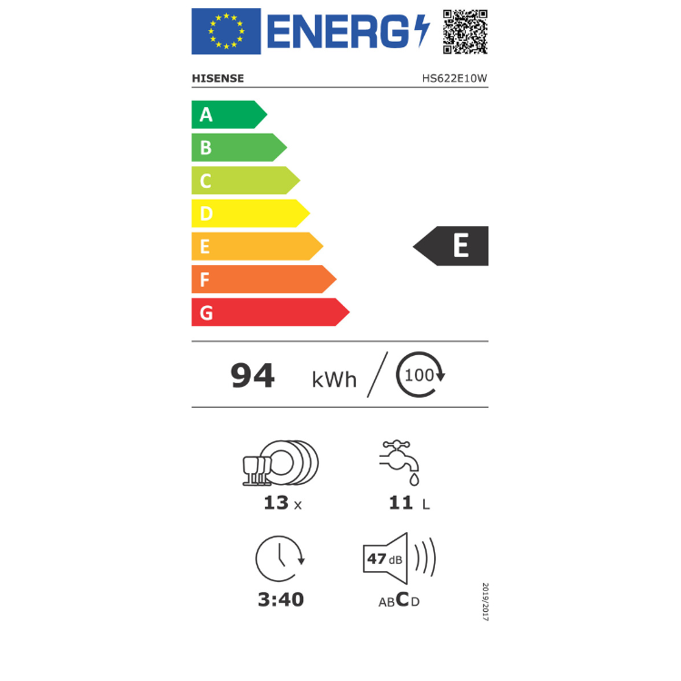 Máquina de Lavar Loiça Hisense HS622E10W 13 Conjuntos Branco