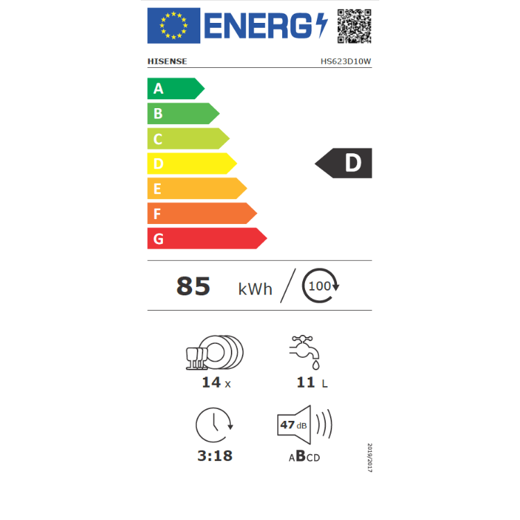 Máquina de Lavar Loiça Hisense HS623D10W 14 Conjuntos Branco