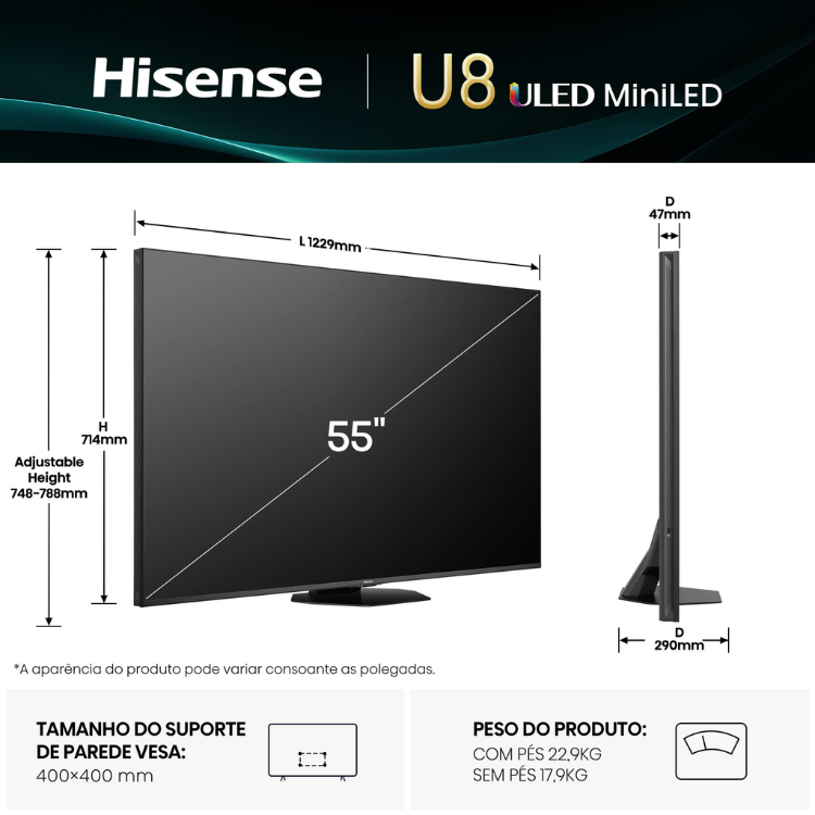 Televisão Hisense U8Q (2025) Smart TV 4K Mini-LED 55"