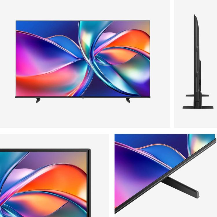 Televisão Hisense E7Q Smart TV 4K QLED 50" preta com imagem colorida na tela.