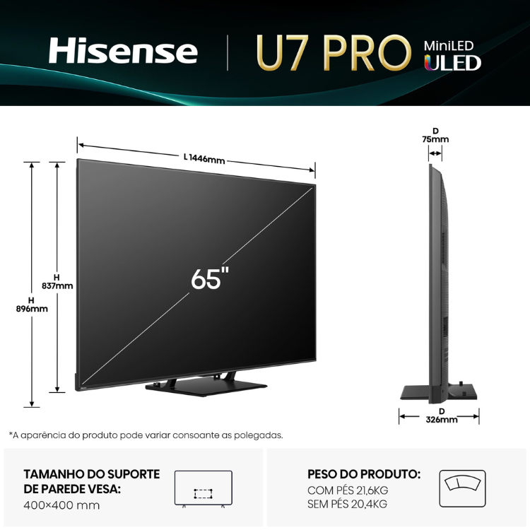 Televisão Hisense U7Q Pro (2025) Smart TV 4K Mini-LED 65"