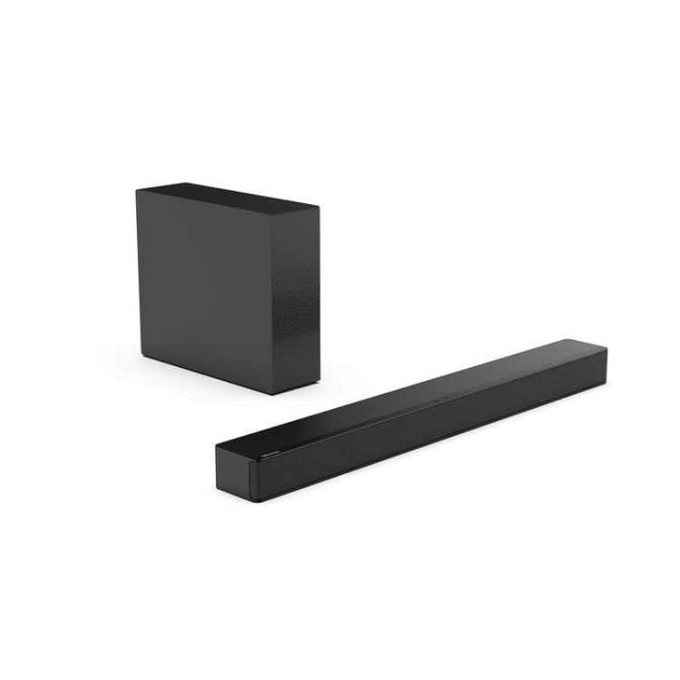 Hisense 2.1 channel soundbar system, 240W, black, with separate subwoofer.