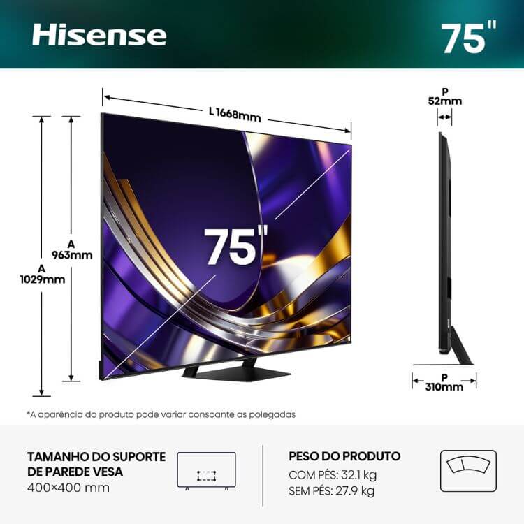 Televisão Hisense U7S Pro (2026) Smart TV 4K Mini LED 75"
