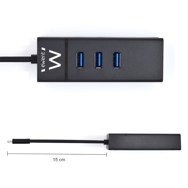 Hub Ewent 3x USB-C p/ USB-A + Rede Gigabit