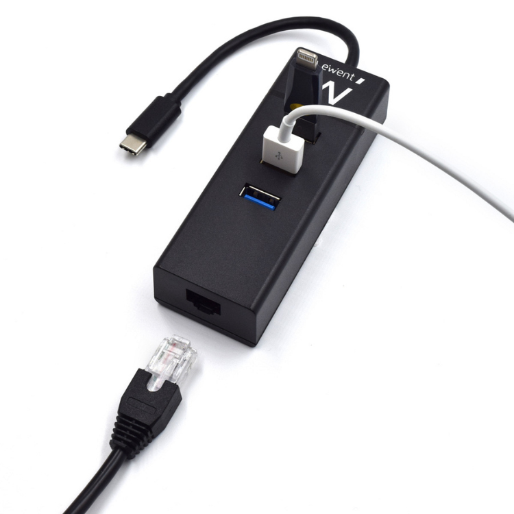 Ewent 3x USB-C auf USB-A + Gigabit-Netzwerk-Hub