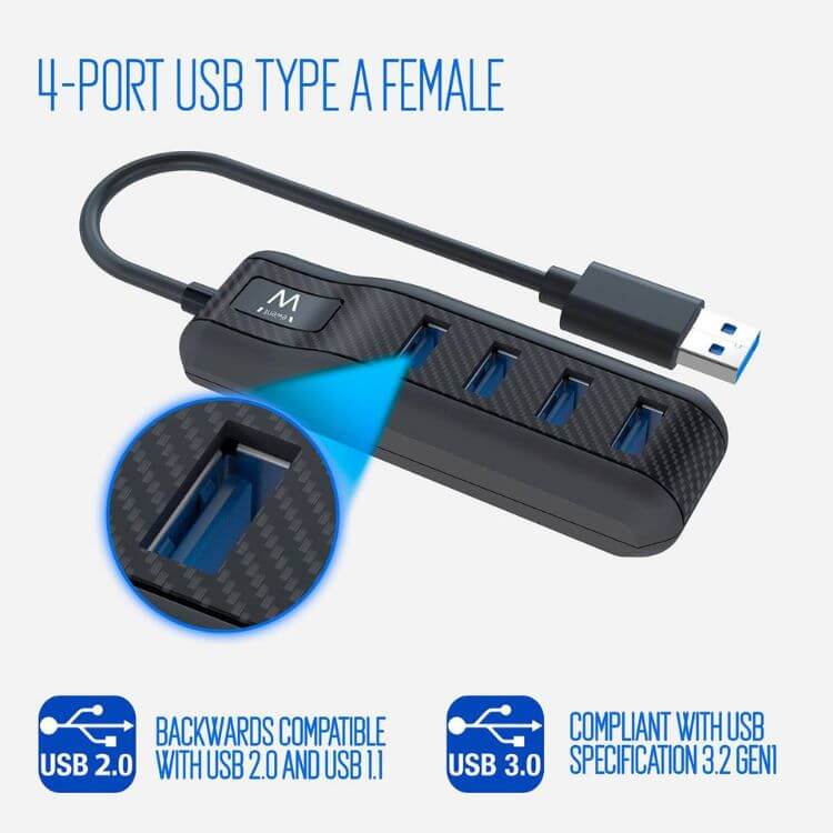 Hub USB Ewent EW1138 4 Portas 3.1 Gen 1 USB 3.0