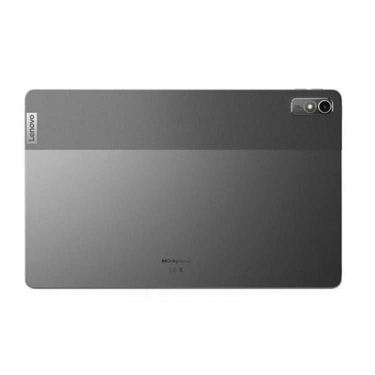 Tablet Lenovo Tab P11 2ª Geração cinzento com câmaras duplas e marca Lenovo no canto superior esquerdo.