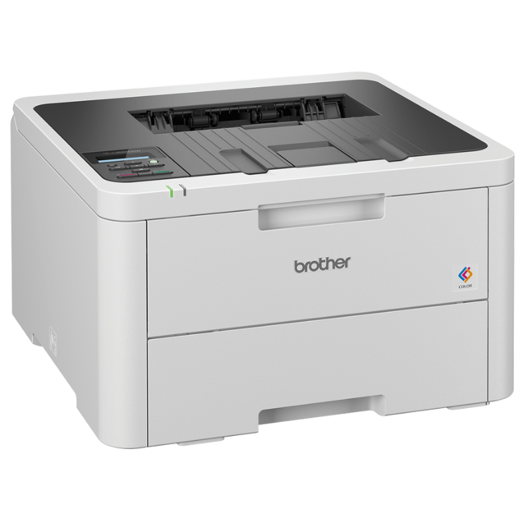 Brother HL-L3220CW color laser printer, white, with control panel and open top cover.