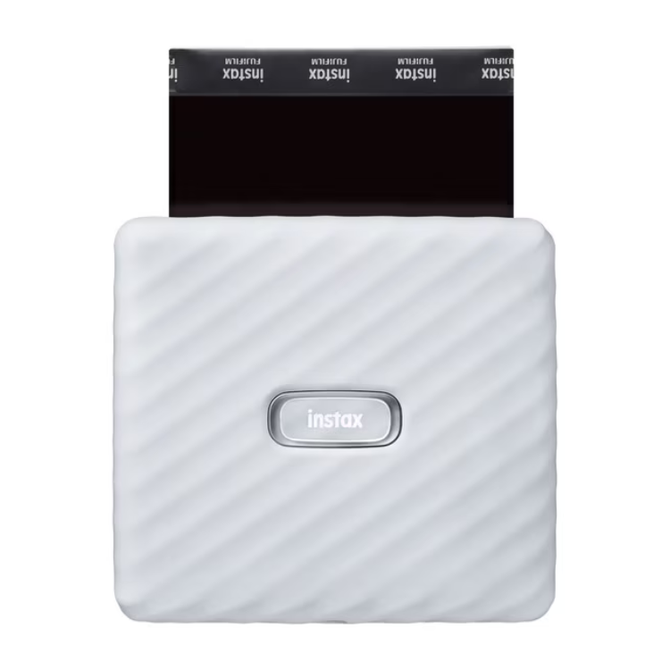Fujifilm Instax Link Wide printer, white, with film inserted.