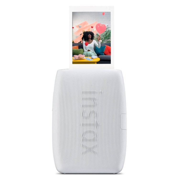 White Fujifilm Instax Mini Link 3 instant printer with photo output