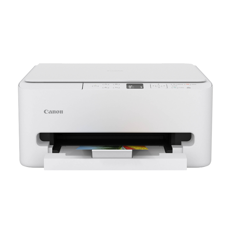Canon PIXMA TS6550i white inkjet printer with open paper tray.