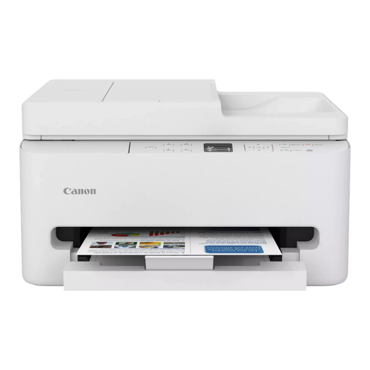 Canon Pixma TS7550i white inkjet multifunction printer with paper tray extended.