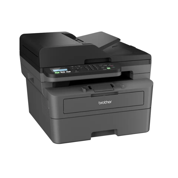 Black Brother MFC-L2800DW laser multifunction printer with Wi-Fi, control panel, and paper tray.