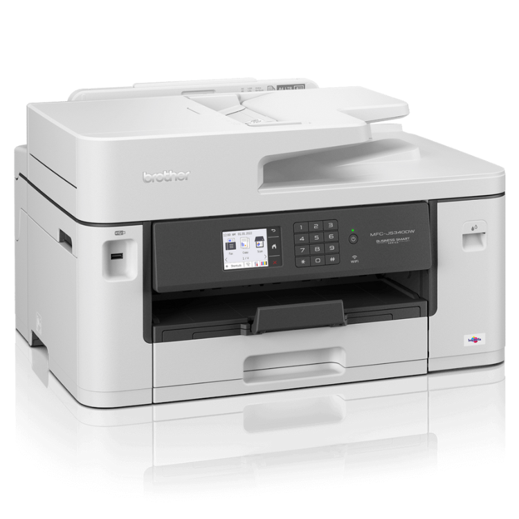 Brother MFC-J5340DWE A3 inkjet multifunction printer, white, with black panel and LCD display.