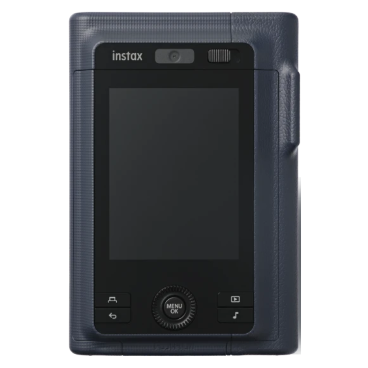 Fujifilm Instax Mini LiPlay+ blue instant camera with black screen and buttons
