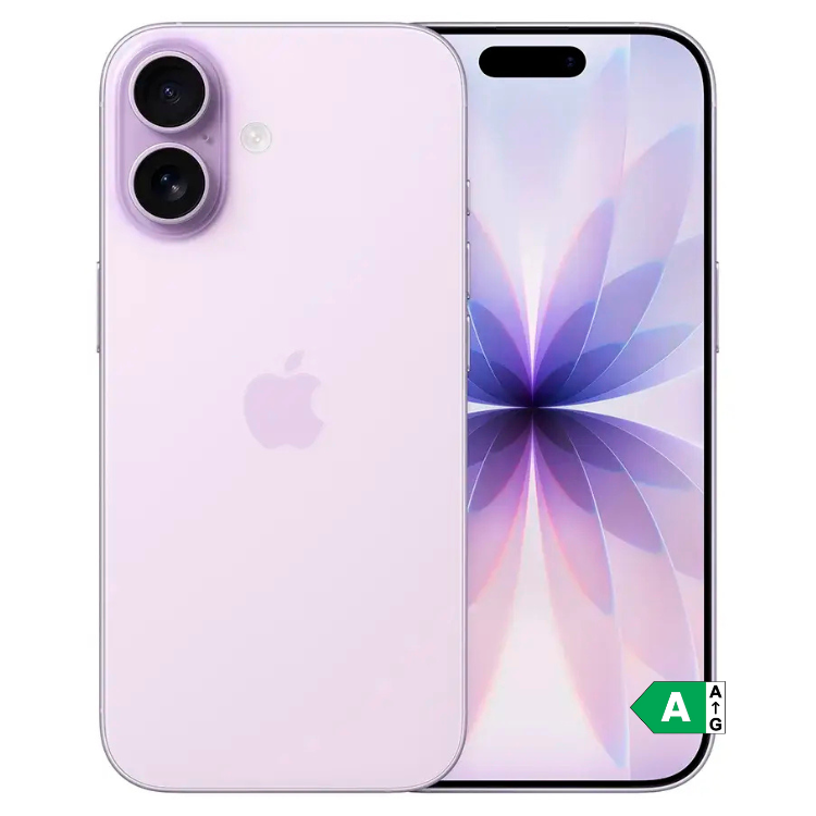 iPhone 17, cor lavanda, smartphone Apple com ecrã e câmaras duplas.