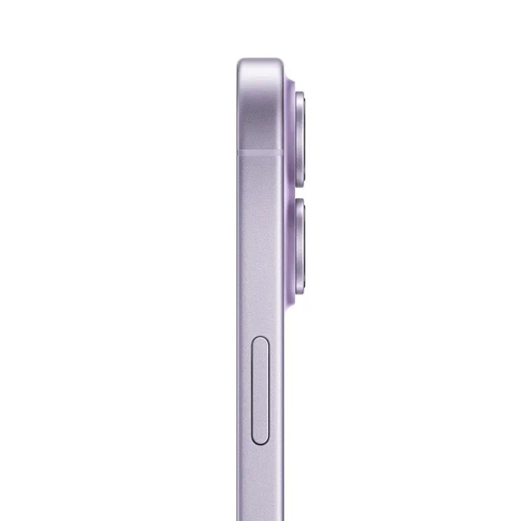 iPhone 17, lado direito, cor lavanda, 256GB, ecrã não visível.