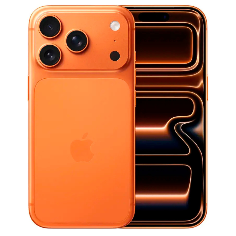 iPhone 17 Pro Max 512GB cor laranja, câmaras triplas, ecrã OLED, processador A19 Pro.