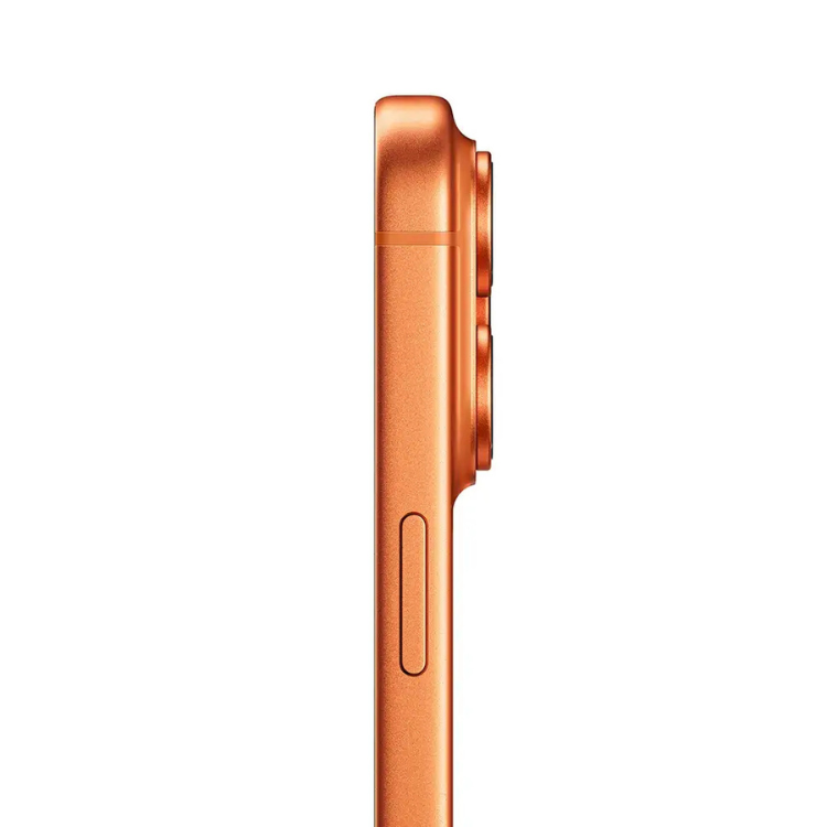 iPhone 17 Pro 256GB Laranja, lado direito com câmaras triplas e botão de ação.