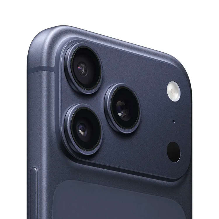 iPhone 17 Pro Max Azul, câmaras triplas e flash LED.