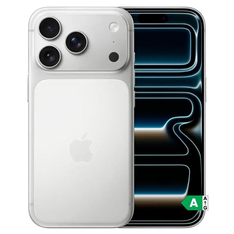 iPhone 17 Pro 512GB prata, vista traseira e frontal com ecrã ligado.