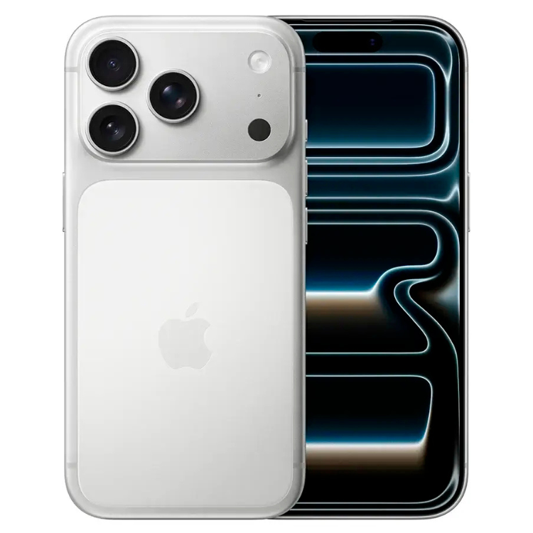 iPhone 17 Pro prata, 256GB, com três câmeras na parte de trás e ecrã OLED.