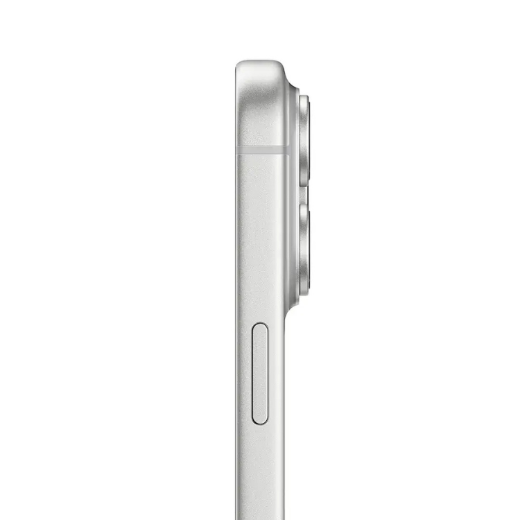 iPhone 17 Pro prata, lado direito com câmara tripla e botão de volume.