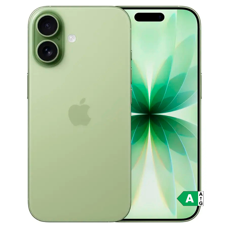 iPhone 17, verde, 256GB, ecrã OLED 6.1 polegadas, processador A19, câmaras duplas 48MP, bateria 4500mAh.