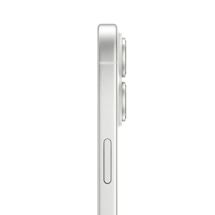 iPhone 17 Apple 256GB Branco, lado direito com câmaras e botão lateral.