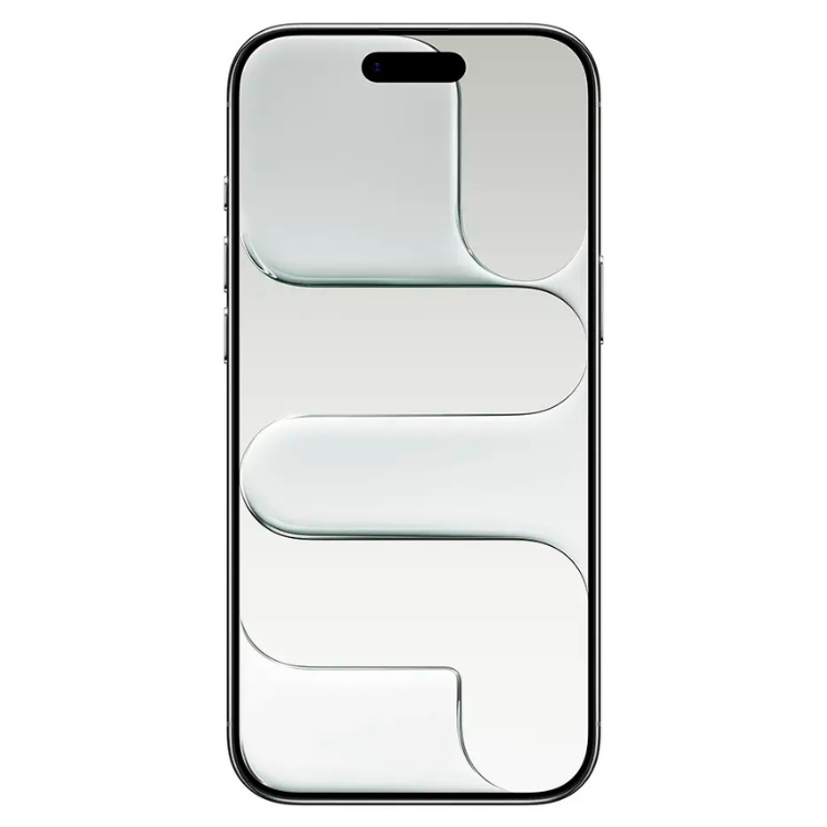 iPhone branco, 256GB, ecrã de 6.5 polegadas, estrutura em titânio e Ceramic Shield.