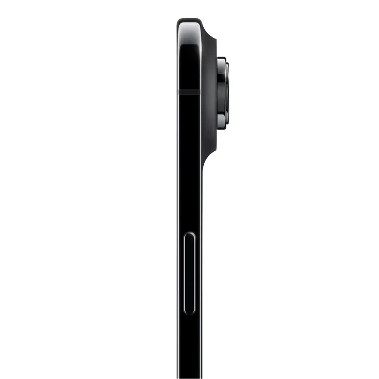 iPhone preto com 6.5 polegadas de ecrã e 512GB de armazenamento, mostrando o lado direito com câmara e botão de volume.
