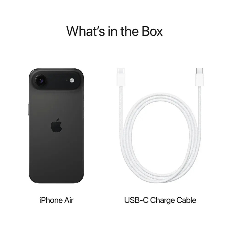 iPhone Air 256GB Preto, smartphone Apple com ecrã e processador não visíveis, câmara dupla e logotipo Apple.