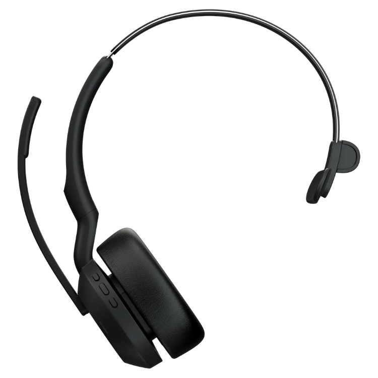 Black Jabra Evolve2 55 Mono headset with microphone.