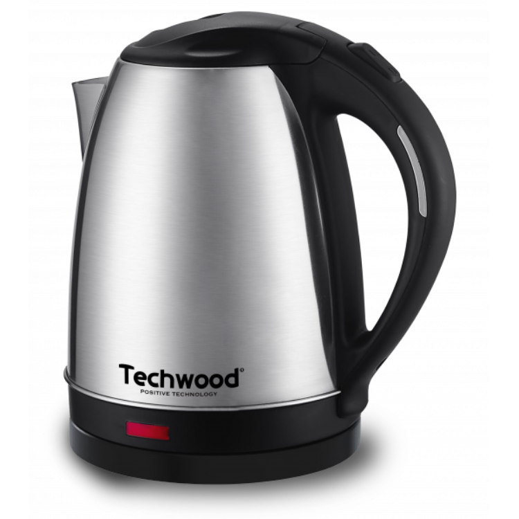 Techwood stainless steel electric kettle, 1.8L, black and silver.