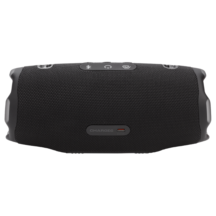 Black JBL Charge 6 portable speaker with buttons and charging port visible.
